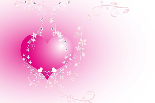 Pink heart on a soft pink background with patterns