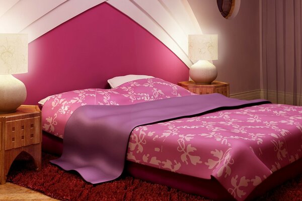 Modernes rosa Schlafzimmer Interieur