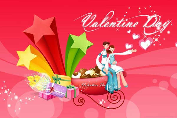 Tarjeta de felicitación del día de San Valentín amor entre chico y chica
