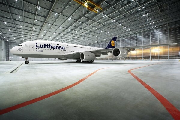 Großes Flugzeug steht im Hangar