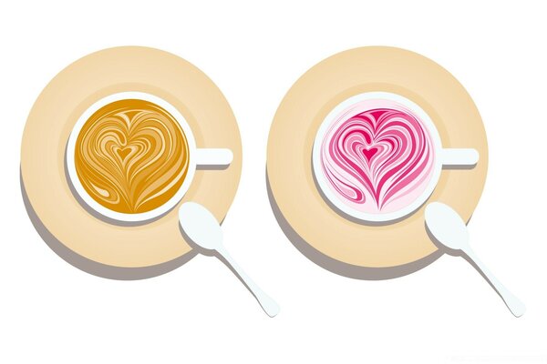 Deux tasses de café avec des coeurs pour les amoureux