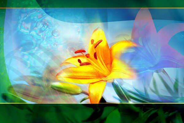 Abstraction on the theme of nature. Bright flowers