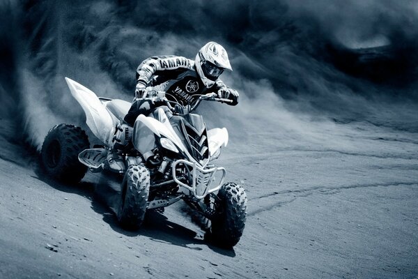 ATV descent black and white photo