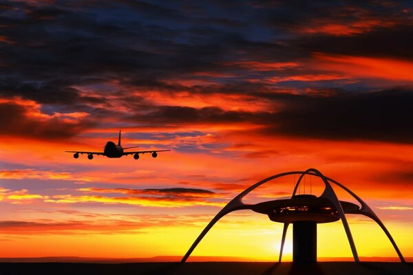 Airplane in the beautiful night sky