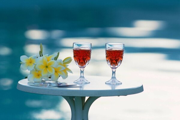 Dois copos de vinho com bebidas espirituosas