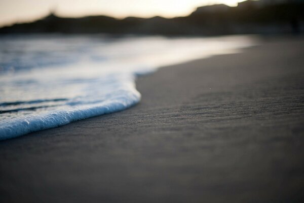 Wave and wet sand, evening landscape