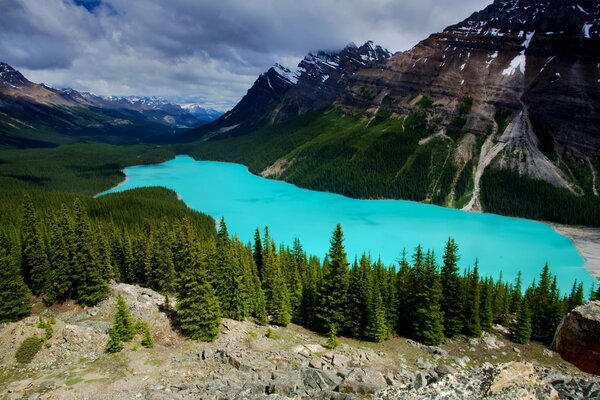 Blue lake on the background of mountains