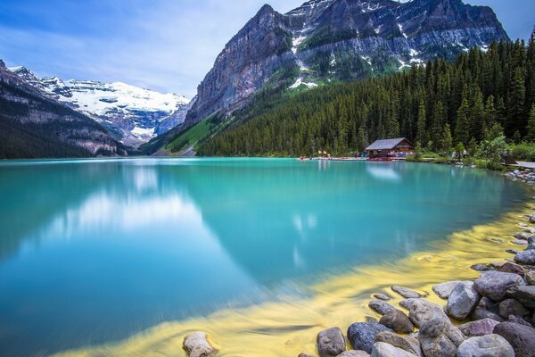 House on the shore of a mountain lake