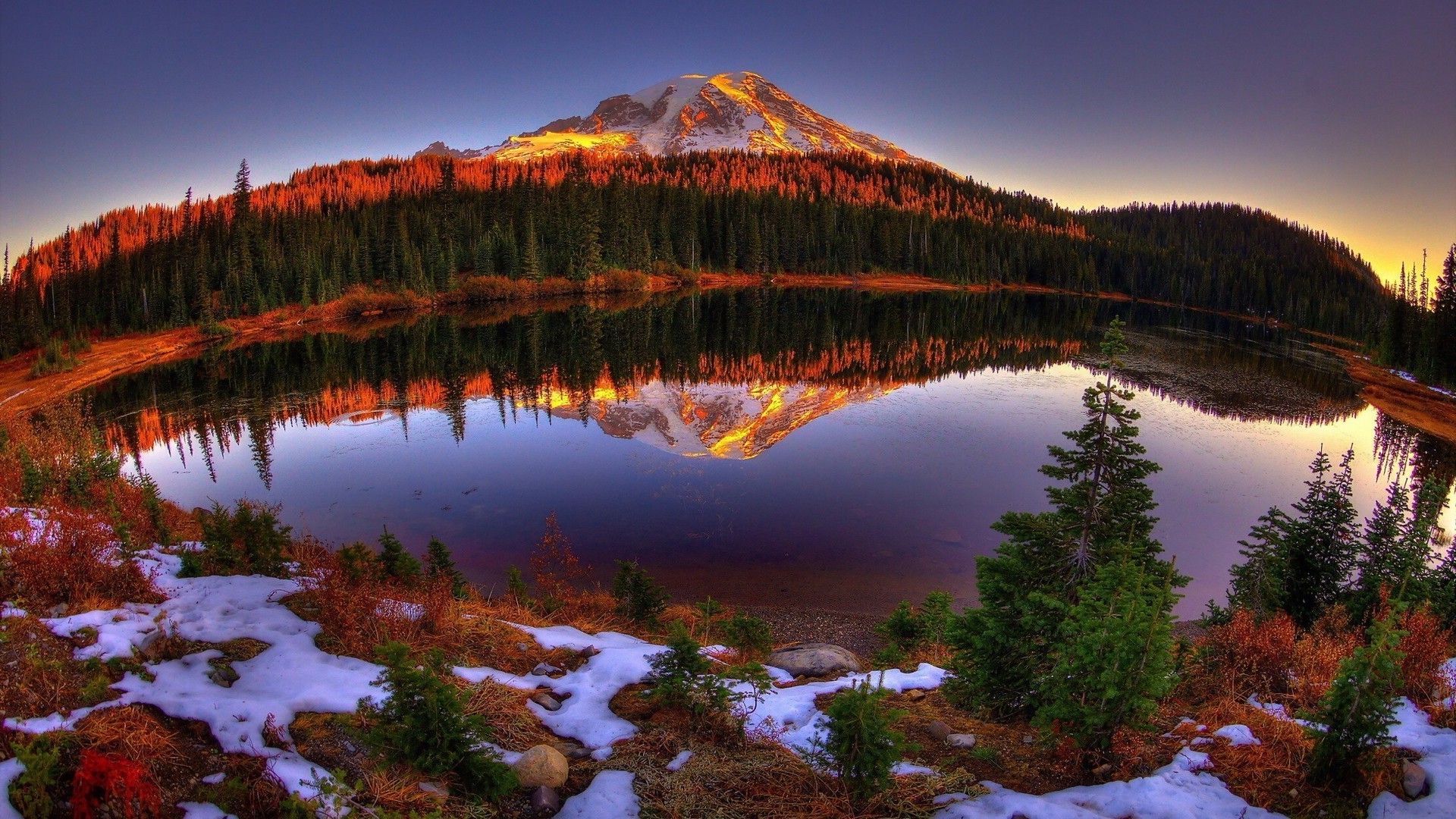 the sunset and sunrise water lake snow reflection travel outdoors nature dawn landscape sunset mountain sky fall evening river