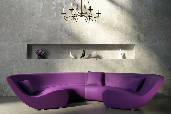 Loft interior with purple sofa