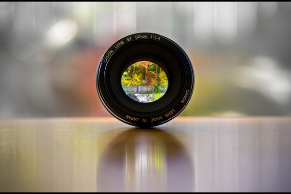 Lens on the surface close-up