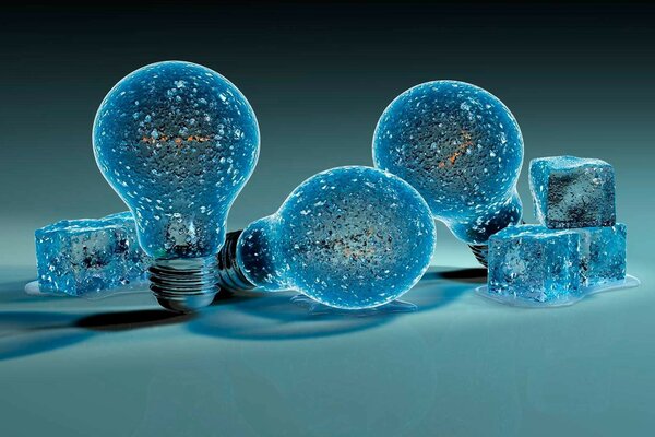 Frozen, beautiful light bulbs with air inside