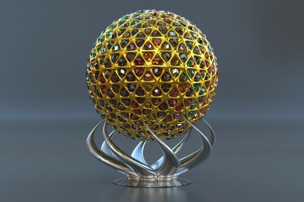 Creative sculpture. Golden ball of wire