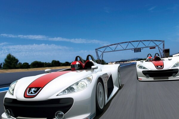 Carrera de coches blancos a la velocidad