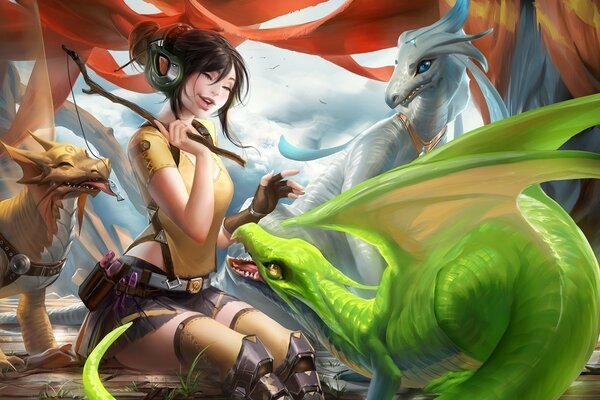 Chicas jugando con sus dragones