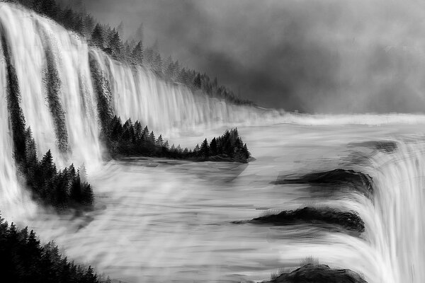 Una enorme cascada arroja una corriente de agua