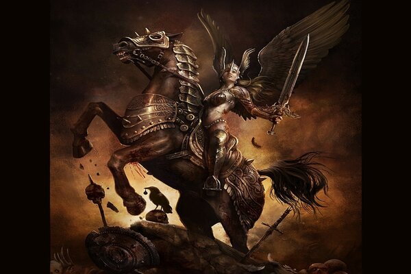 Kobieta wojownik na koniu