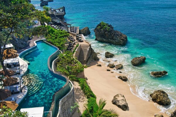 Top view of the sandy beach