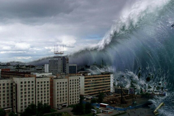 Desplome de la ciudad por tsunami