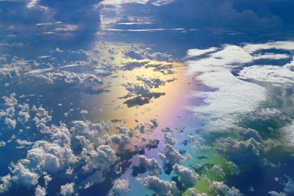 View from the plane window over the sea