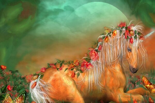 Mystical horse under the moon