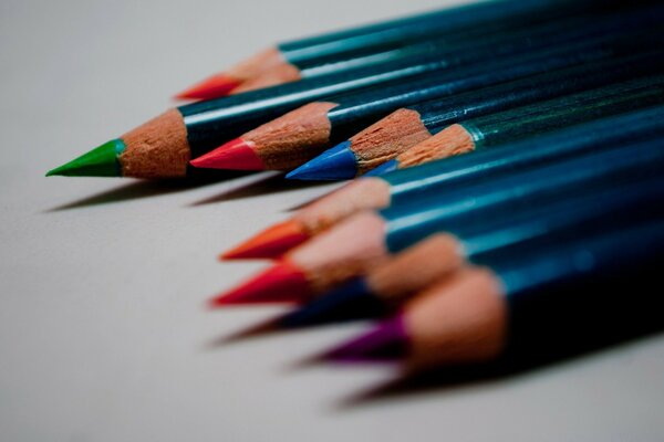 Macro photography of sharpened colored pencils