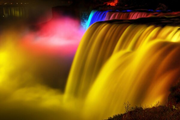 Multicolored waterfalls, the art of flame