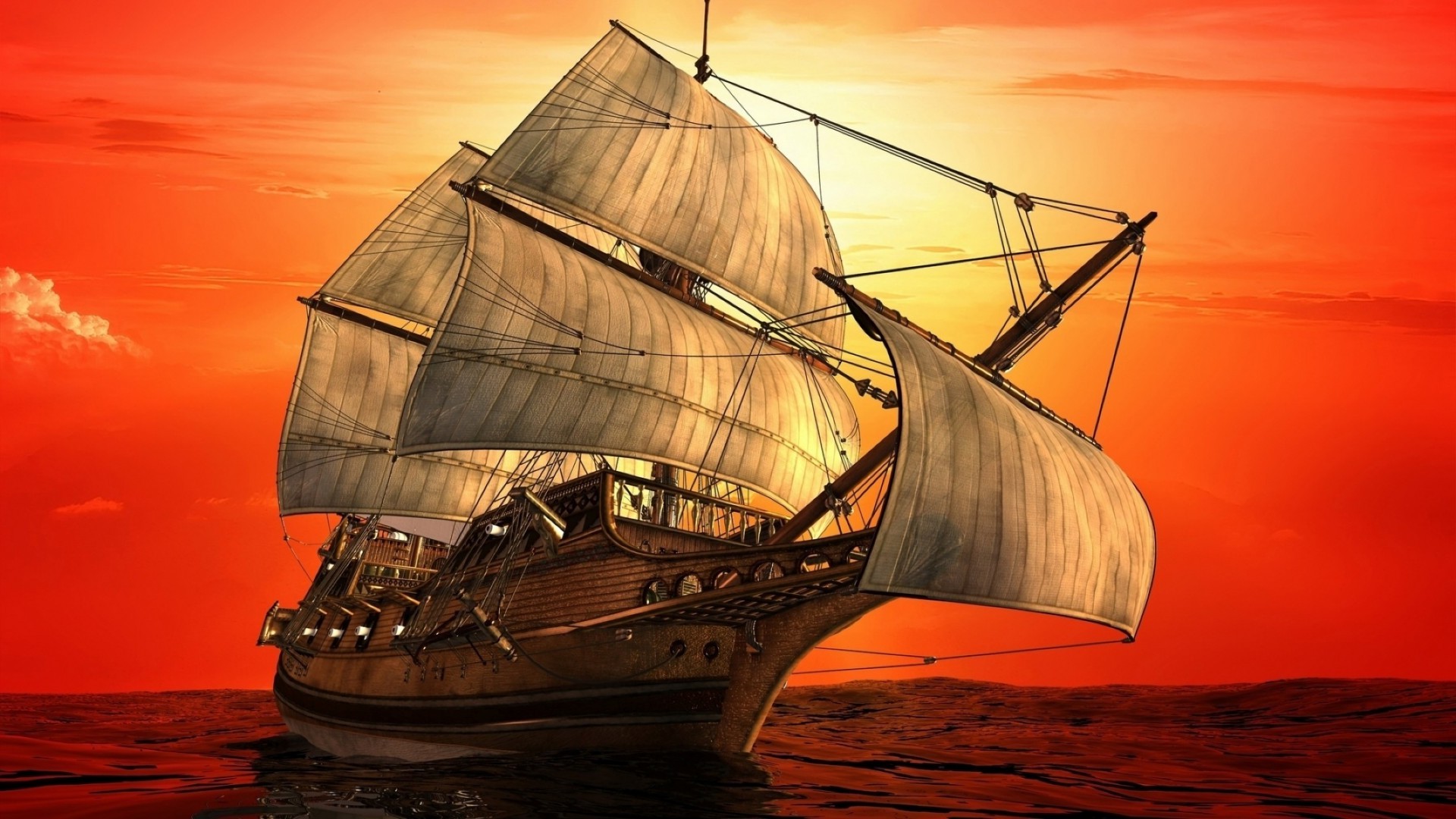 Painted sailing ship. Illustration for adventure - Phone 