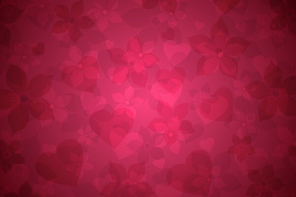 Wallpaper with pink hearts and flowers