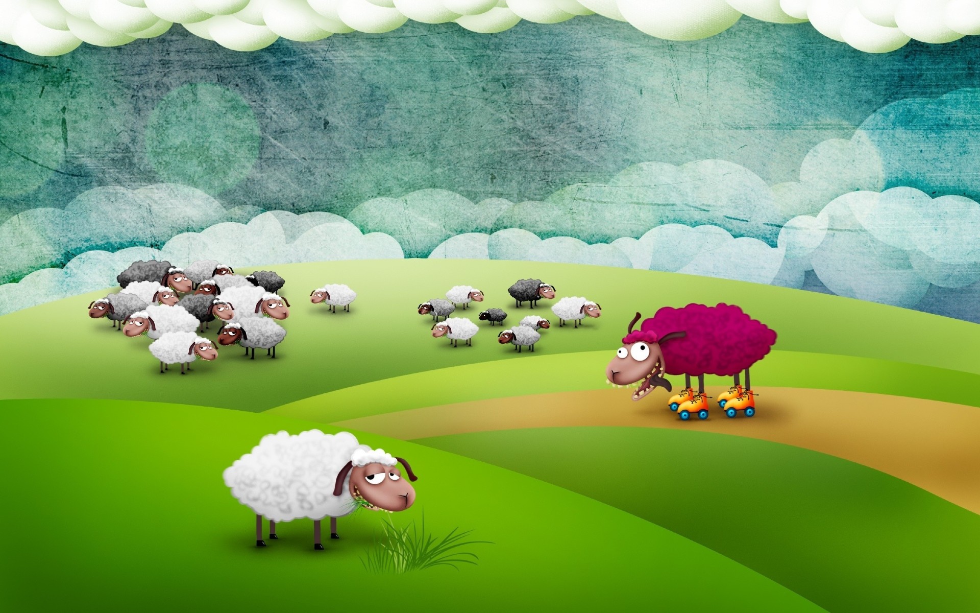 sheep grass landscape nature sky outdoors travel summer water