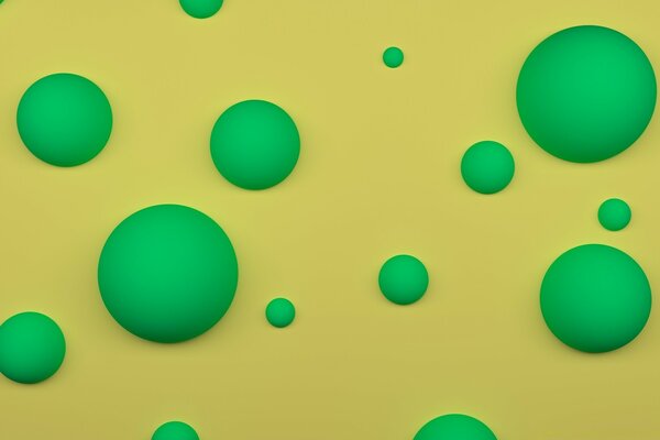 Geometric fantasy. Green spheres on a yellowish background