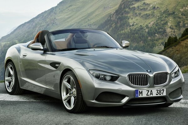 Stylish sports car on a mountain track