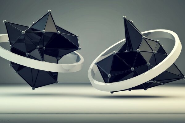 3d graphics black three-dimensional figures in a ring