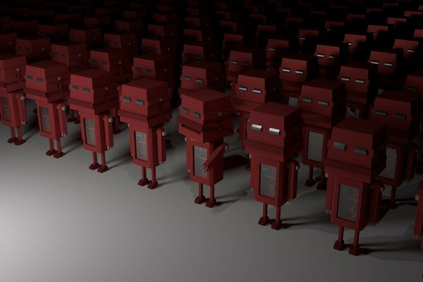 A collection of red robots. Graphic drawings for the desktop