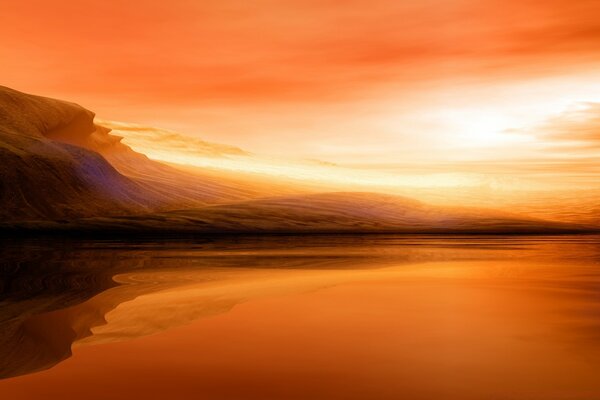 Amanecer sobre el lago