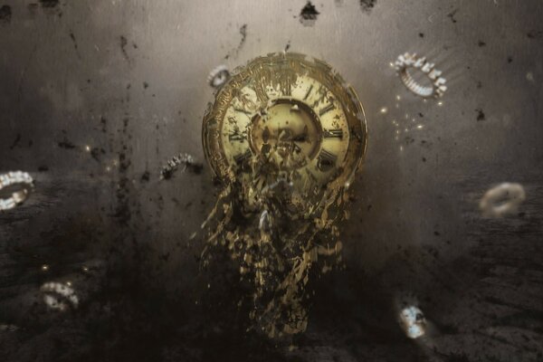 Vintage clock on a gray background with gears