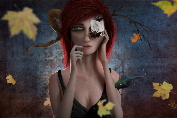 Graphiques 3D fille et feuilles