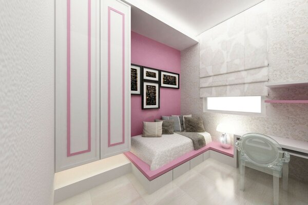 Proyecto de dormitorio infantil en color rosa