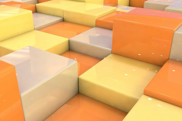 3-d graphics of white, yellow and orange cubes