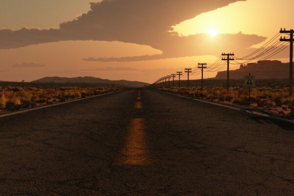 Foto von einer Straße mit Sonnenuntergang im Morgengrauen