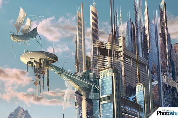 The city of the future and the flying ship