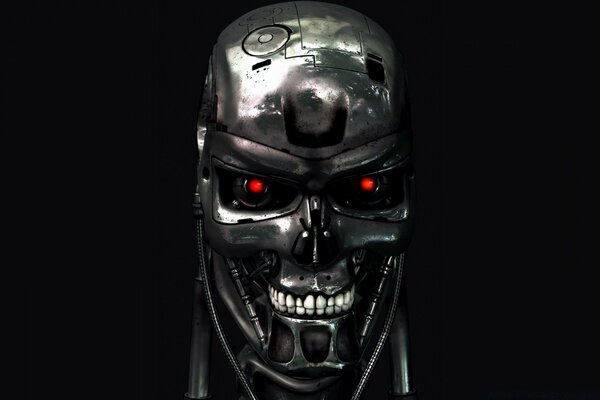3d graphics terminator with red pupils