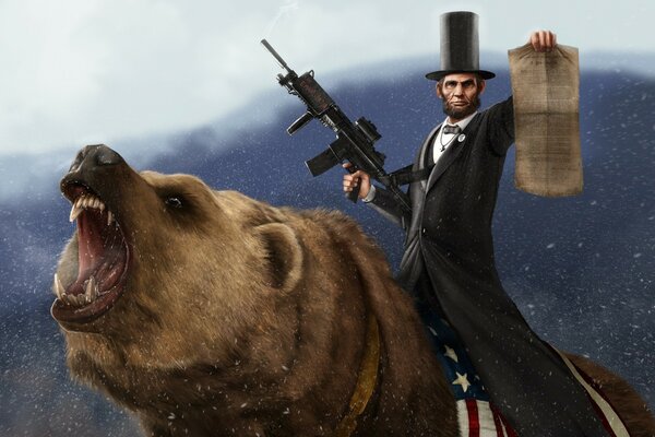 Presidente dos EUA Lincoln em um urso