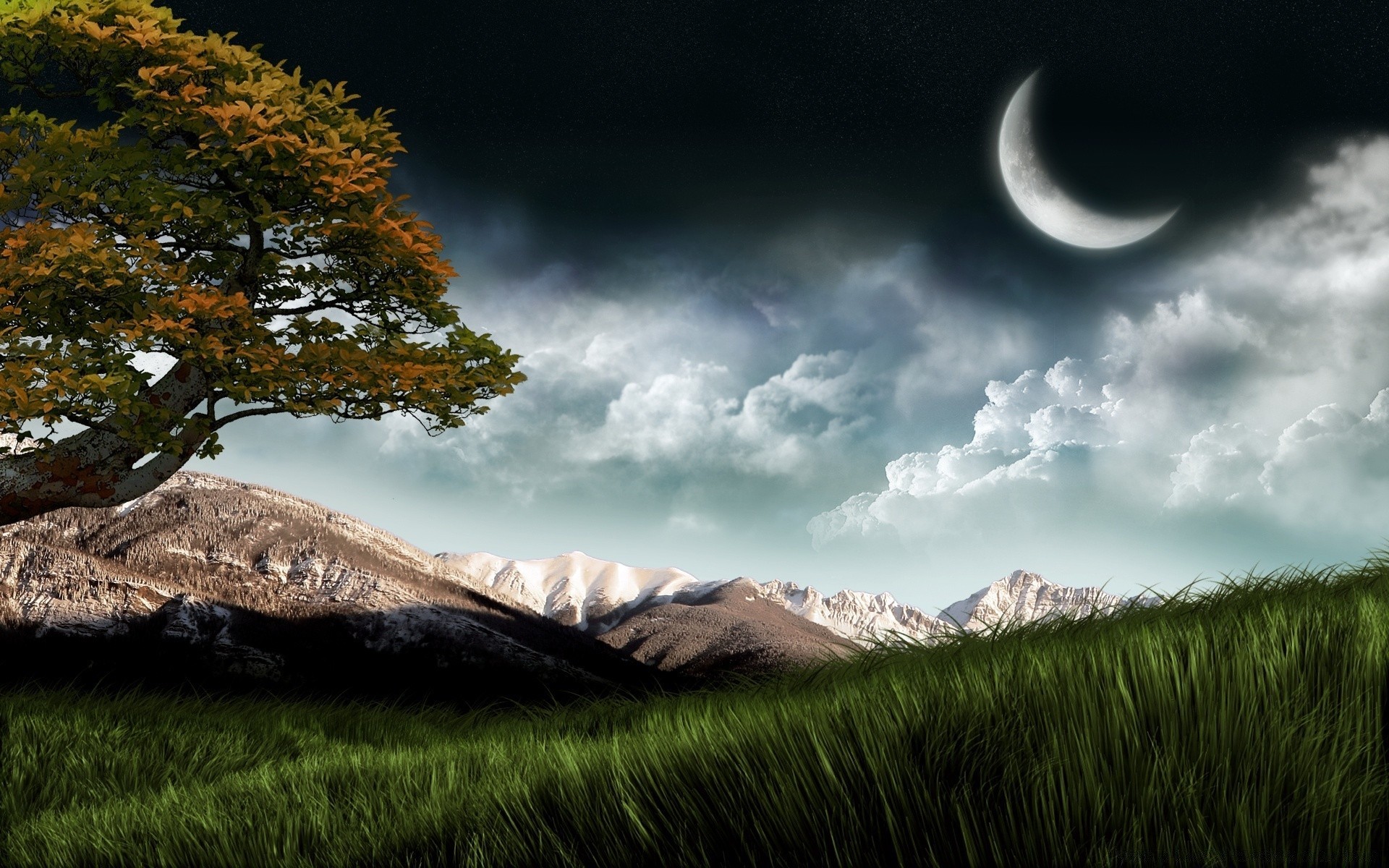 3d graphics landscape sky nature outdoors grass sunset mountain travel tree dawn cloud light evening sun summer