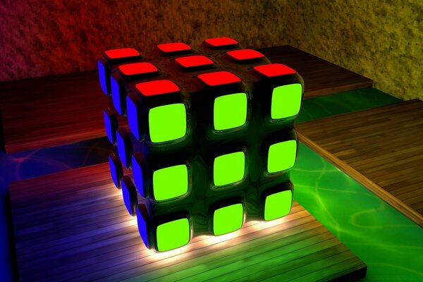 Cube de Rubik lumineux rouge bleu vert