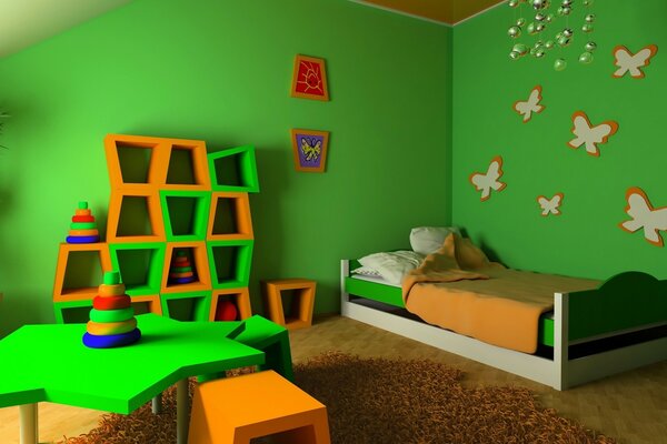 Dormitorio de los niños paredes verdes