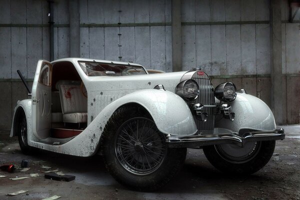 Weißes Vintage-Auto in der Garage