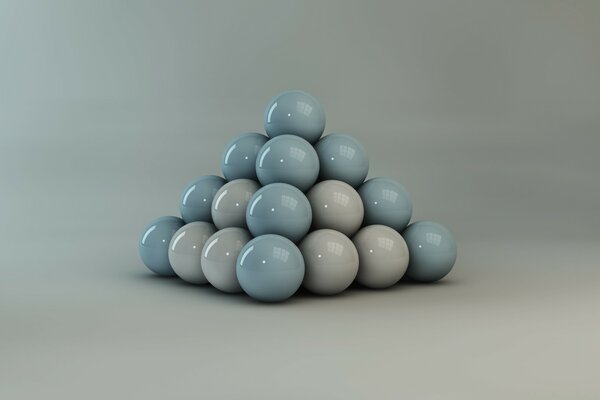 Pyramid of blue and gray balls