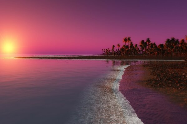 Puesta de sol carmesí con reflejo en el agua