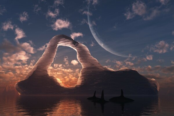 Tramonto 3D sul mare